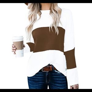 NWOT color block Brown/Cream long sleeve Tunic Lrg